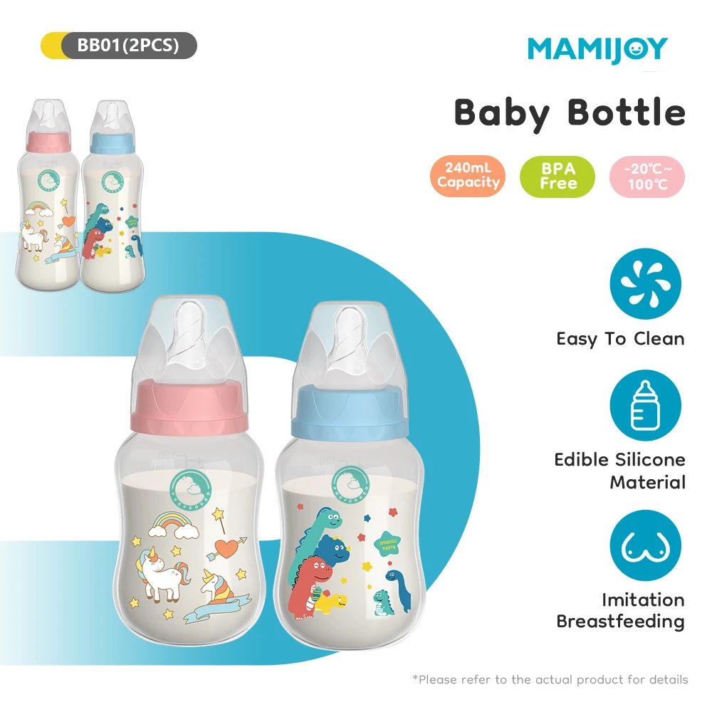 MAMIJOY 2PCS 150/240ML Baby Flasche Milch Flasche Anti-drop Hitzebeständige Neugeborenen Flasche Neugeborenen Fütterung liefert BPAFREE BB01/02 Image