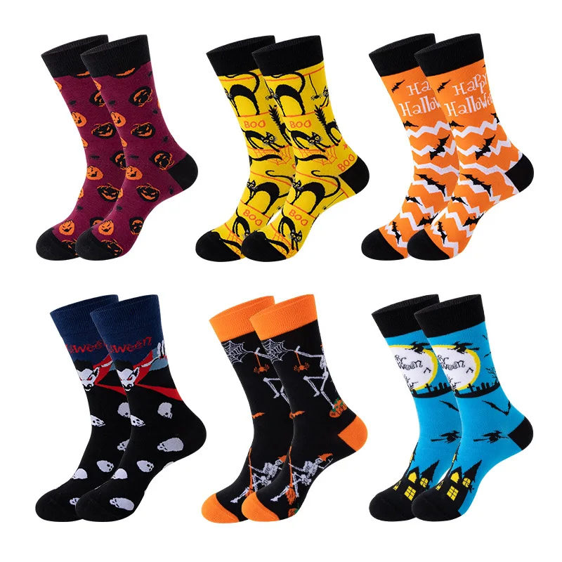 Halloween-Socken, neue trendige Mid-Tube-Damensocken, Totenkopf-Kopf, Vampir, Kürbis, Fledermaus, lustige Socken, trendige Herrensocken Image