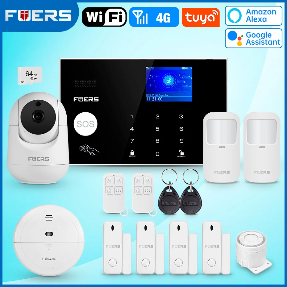 FUERS Tuya WIFI GSM Alarm System Wireless Home Einbrecher Alarmanlage APP Steuerung Sirene Bewegungsmelder PIR Sensor