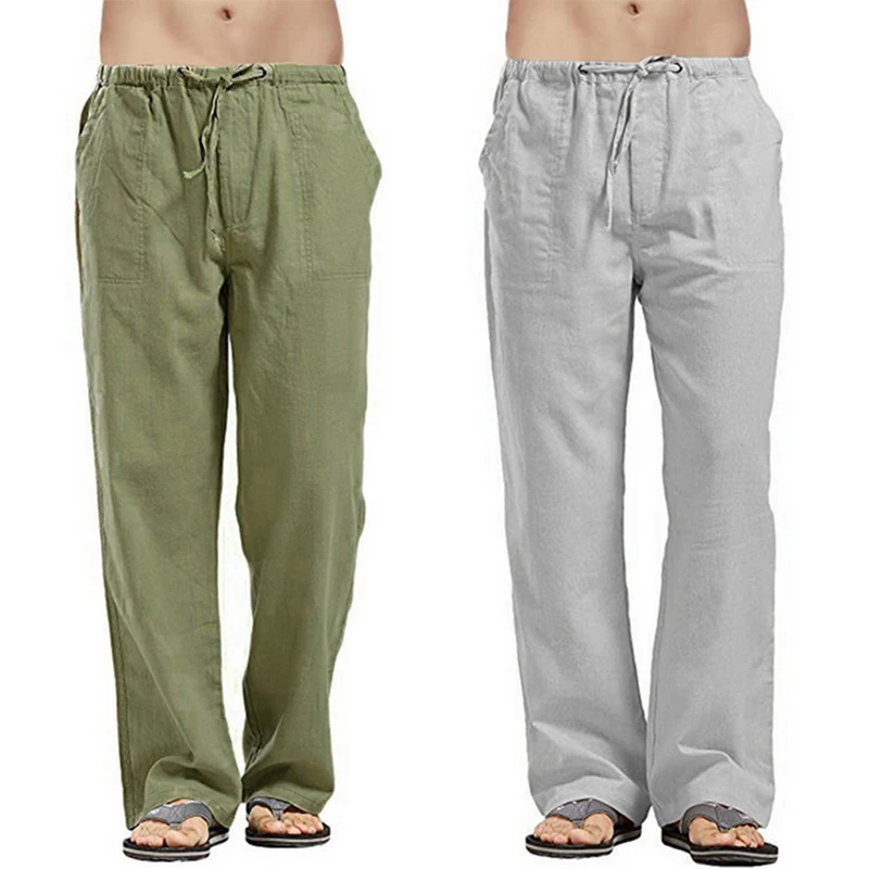 2023 neue männer Baumwolle und Leinen Hosen Sommer Einfarbig Atmungsaktive Leinen Hosen männer Casual Elastische Taille Casual hosen