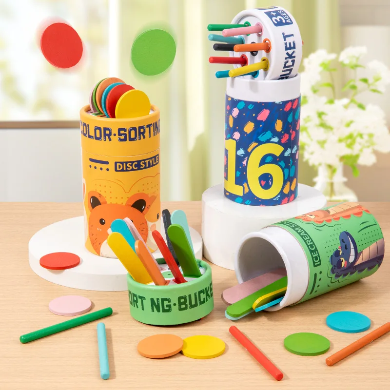 DIY Holz Bunte Stick Farbe Klassifizierung Box Lehrmittel Farbe Erkenntnis Passenden Spiel Pädagogisches Spielzeug Für Kinder Image
