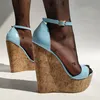 LAIGZEM Frauen Sandalen Plattform Keile Ankle Strap Offene spitze Pumps Party Grundlegende Weibliche Damen Schuhe Frau Große Größe 38 41 42 44 52