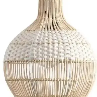 30 cm Rattan-Pendelleuchte, Mini-handgewebter weißer Rattan-Kronleuchter, Boho-Hängelampe aus Korbgeflecht für Esszimmer, Wohnzimmer, Küche
