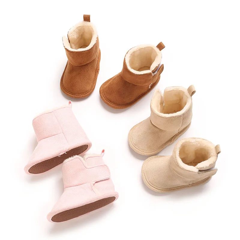 Winter-Schneestiefel für 0–1 Jahre mit Plüsch-Kunstpelzkragen – Slip-On-Knöchelhohe, weiche Sohle, warme Schuhe für Lauflernschuhe, Beige, lässig