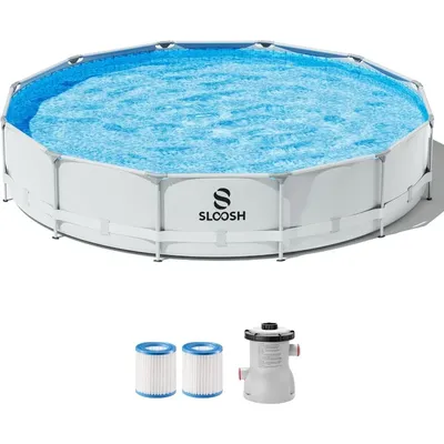 SLOOSH Round Above Ground Pool 12ft x 30inch Outdoor Round Frame Above Ground Swimming Pool Set for Kids Adults with Filter Pump