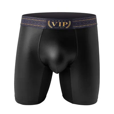 1pc Sport Mode Männer Imitation Leder Boxer Shorts Unterwäsche Sexy Dünne Unterhose U Konvexen Beutel Badehose Image