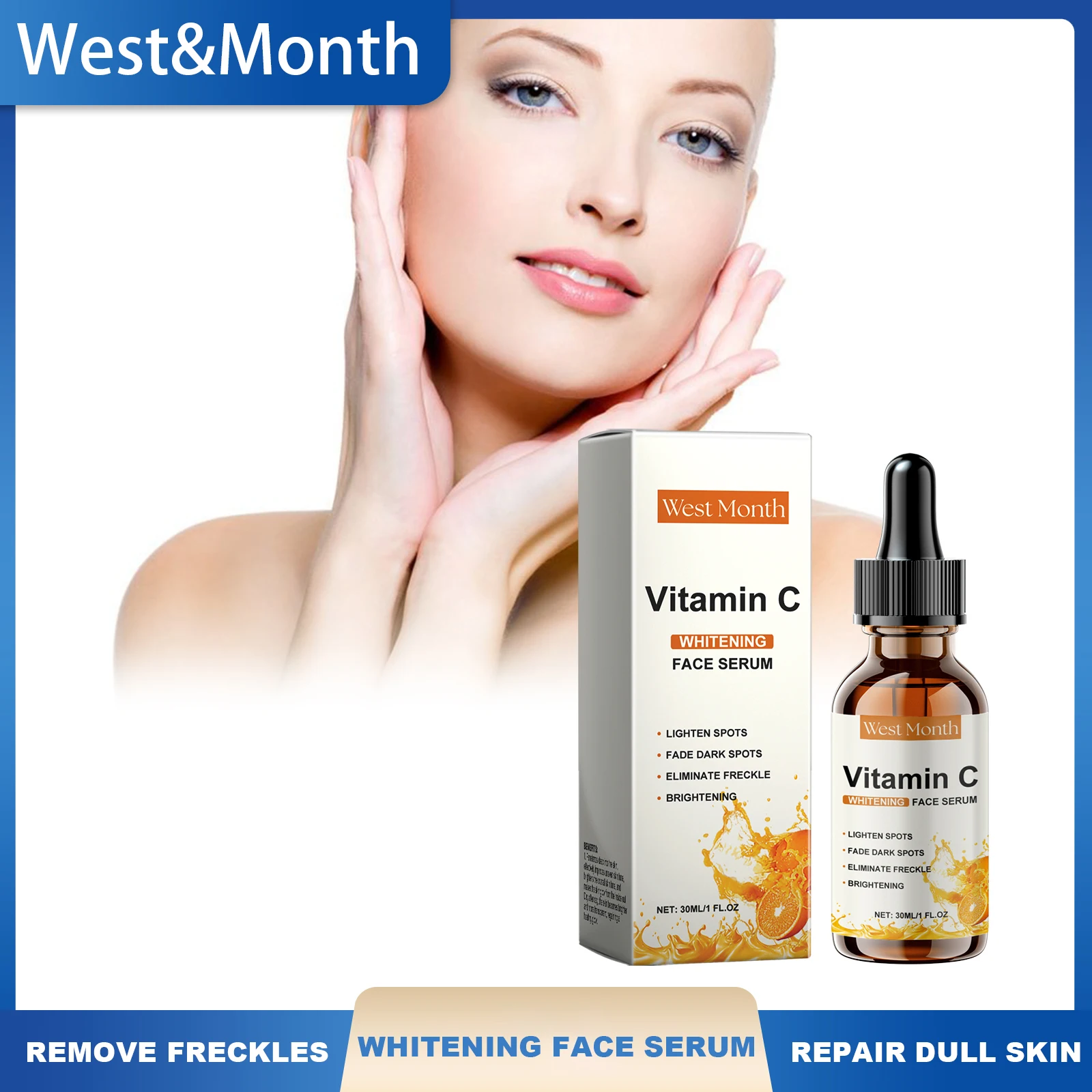 West Month Vitamin C Whitening Gesichtsserum Entfernen Sommersprossen Dunkle Flecken Gesichtsessenz Verblassen Melasma Melanin Aufhellen Reparatur Stumpfe Haut Image