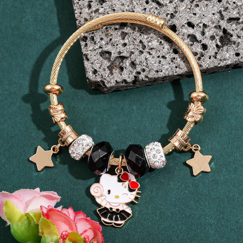 Goldene Luxus Hello Kitty Armreifen Mode Sanrio Liebe Armband für Frauen Hochzeit Verlobung Schmuck Geschenk für Freundin