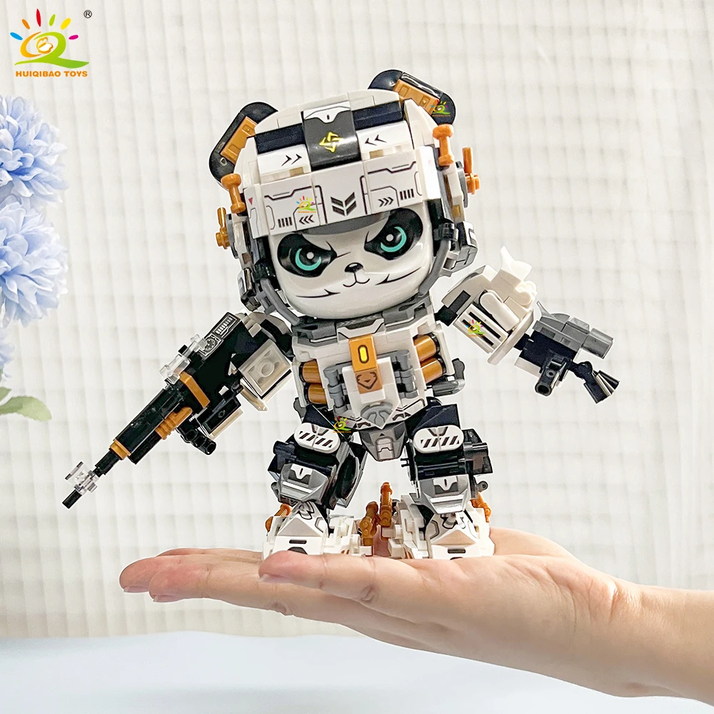 HUIQIBAO 525PCS MOC Panda Mecha Modell Baustein Tier Roboter Serie Ziegel Bau Spielzeug Kinder Schreibtisch Hause Dekoration Image