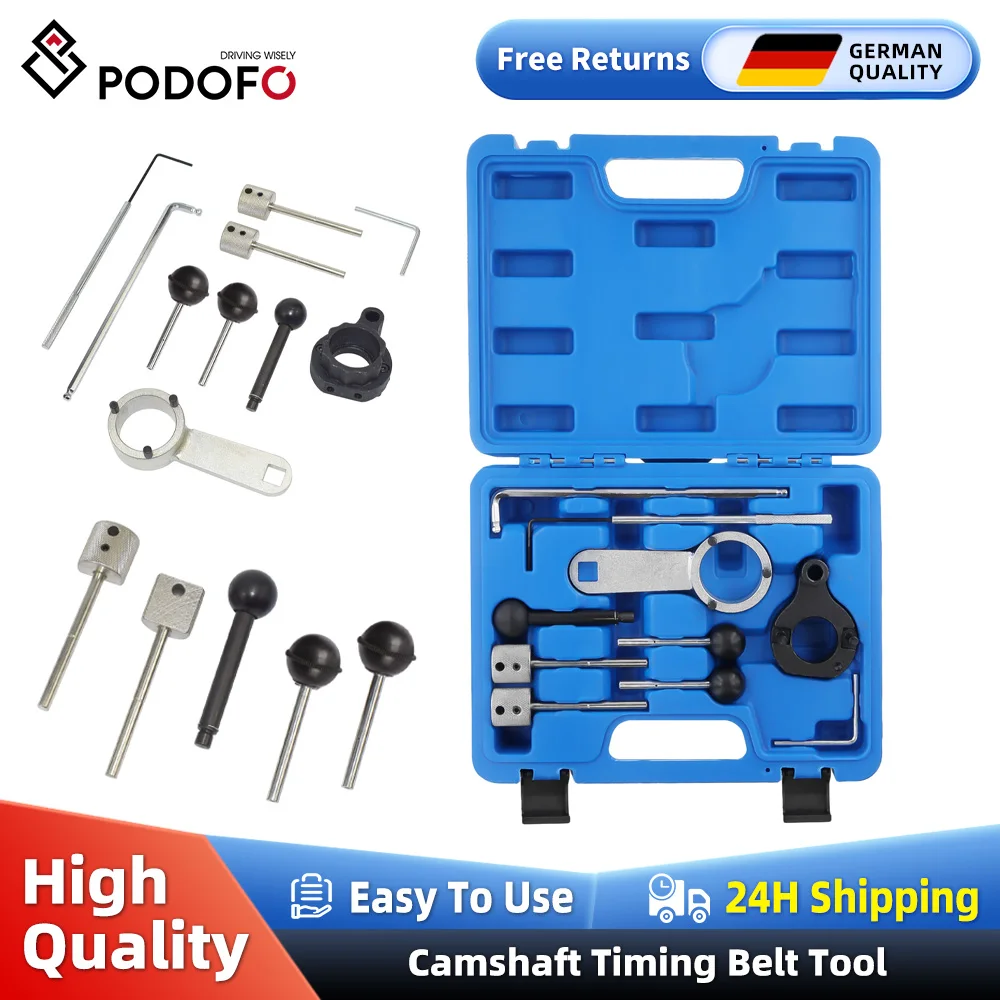 Podofo Kit di strumenti per bloccaggio albero a camme fasatura motore Kit di strumenti per cinghia dentata albero a camme compatibile VAG Audi Skoda 1.6 2.0 TDI motore diesel