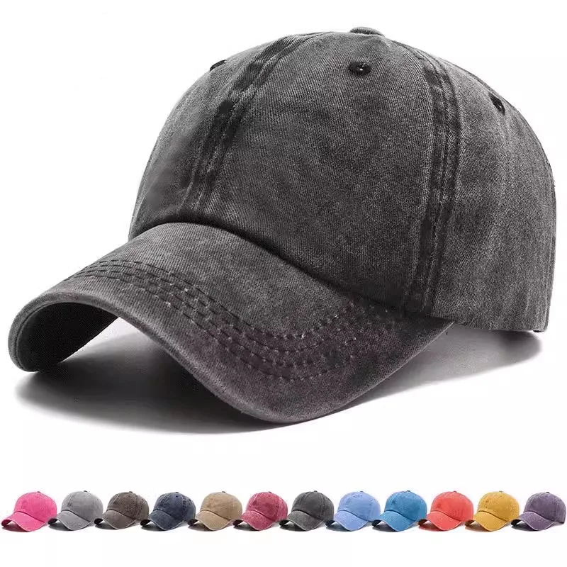 Berretto da baseball in denim lavato, berretto versatile con bordo lucido primaverile ed estivo, berretto da baseball retrò da uomo e da donna