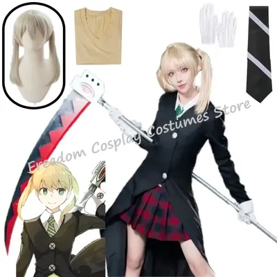 Maka Albarn Cosplay Anime Soul Eater Kostüm Frauen Mädchen Rock Handschuhe Uniform Anzug Halloween Party Rolle Spielen Outfit Maka Cos perücke Image