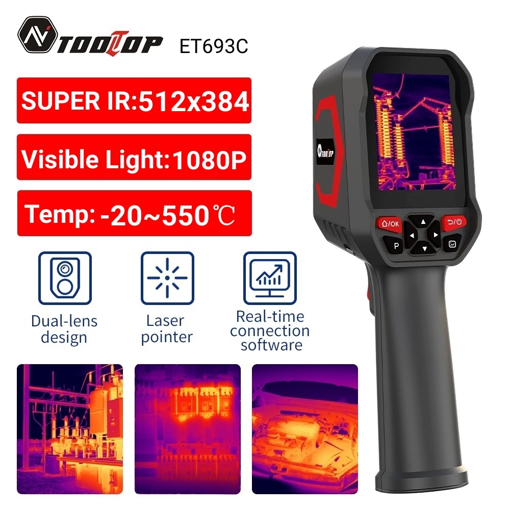 TOOLTOP ET693C 256*192 Termocamera 512*384 Super IR Termocamera 1080P Fusione Visibile Test Elettrico e Industriale