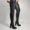 ZHIMA Frauen Oberschenkel Hohe Stiefel Runde Kappe Dicke High Heels Stiefel Über Knie Kunstleder Damen Schuhe Frau Plus Größe 41 42 44 50 52