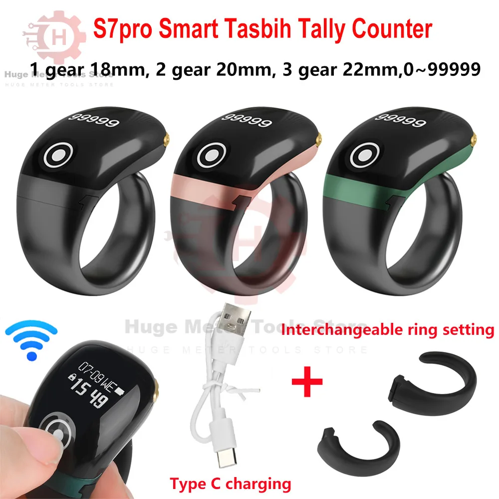 S7pro Digitaler Zähler Smart Tasbih Tally Bluetooth APP Control Monitor Fingerzähler Muslime Tasbeeh Zikr Ring Gebetszeit Image