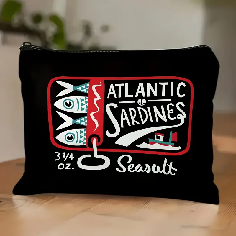 1 Stück Kulturbeutel mit Positionierungsdruck-Design und Sardinenmuster, Lippenstift-Geldbörse, tragbarer Kosmetik-Organizer Image