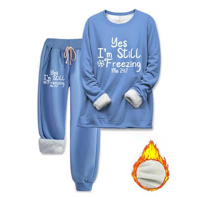 Women's Pajamas Set Fleece Lined 2 Pieces Sweatshirt Tracksuits Warm Comfort Soft Pullover Long Sleeve Long Pant Crew Neck Letter Elastic Waist Home Daily Bed Dark Pink Blue Gray Fall
