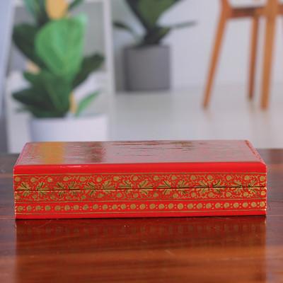 Golden Vine,'Red Gold Rectangular Papier Mache Wood Leaf Decorative Box'