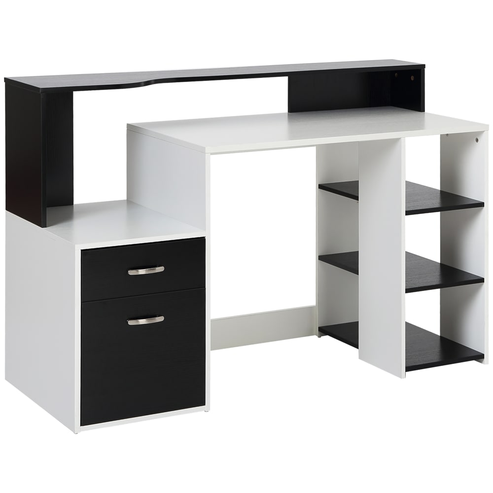 Bureau informatique avec rangement 137x55x92cm noir et blanc