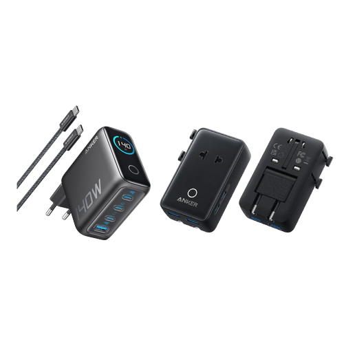 Anker Ladegerät (140W, 4-Port, PD 3.1) mit USB-C Kabel+Anker Nano Reiseadapter (5-in-1, 20W)