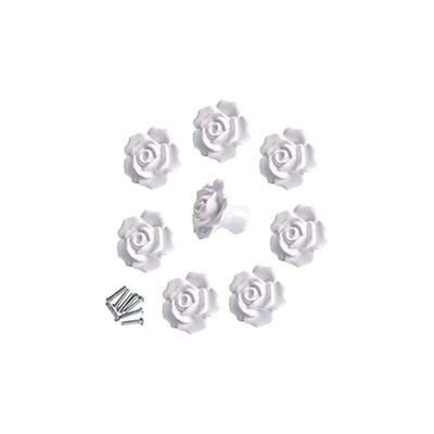Linghhang - 8 stücke Elegante Weiße Rose Zieht Blume Keramik Möbel Knöpfe Schrank Schublade Griffe Image