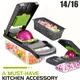 14/16pcs Multifunzionale Affettatrice di Verdure Taglierina Food Grade Trituratore con Cestino Frutta Patate Cipolla Tritacarne Chopper Carota Grattugia