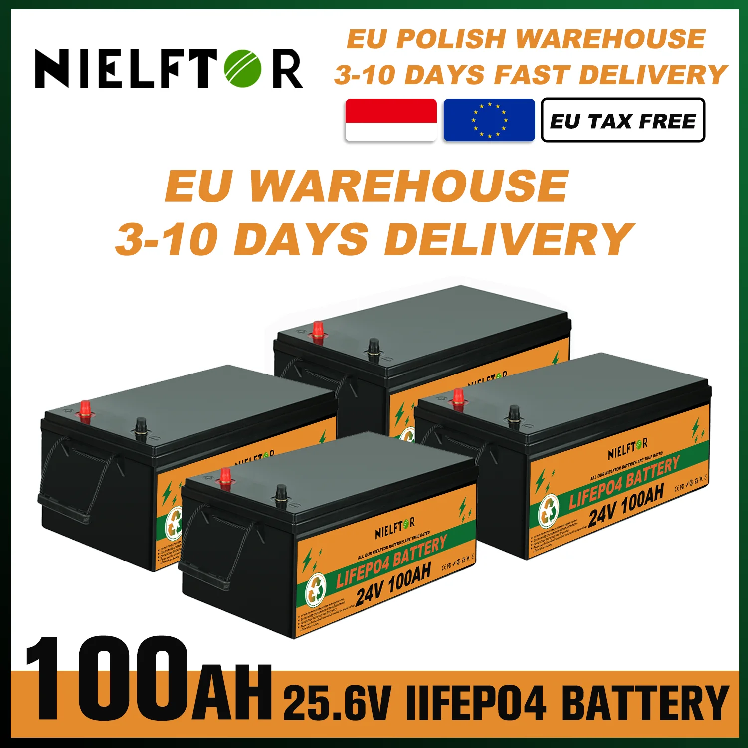 NIELFTOR Neue 24v 100AH 12v 48v 100AH 300ah LiFePO4 Batterie 12V 24v Lithium-Eisen Phosphat Batterien RV Solar Camping freie steuer Image