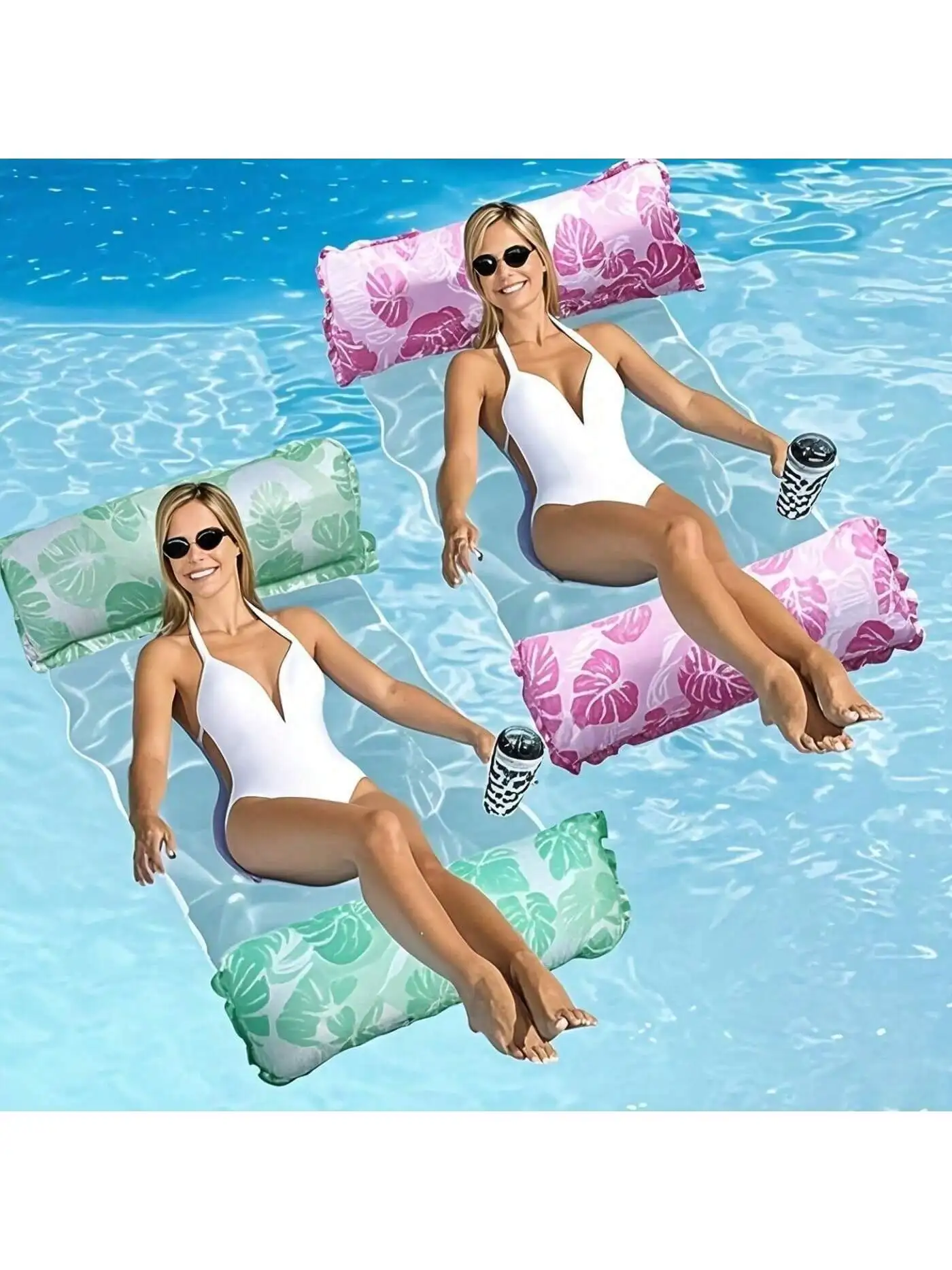 Faltbarer, gestreifter, aufblasbarer Loungesessel, geeignet für Schwimmbadpartys und schwimmende Strandbetten mit Netzrückenlehne Image