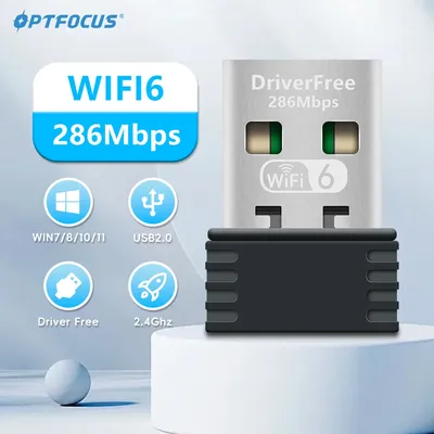 OPTFOCUS Mini WIFI6 Adapter 2.4GHz 802.11AX Signal Reception Wifi Lan Network Card 150/286Mbps Driver Free Wireless USB Dongle