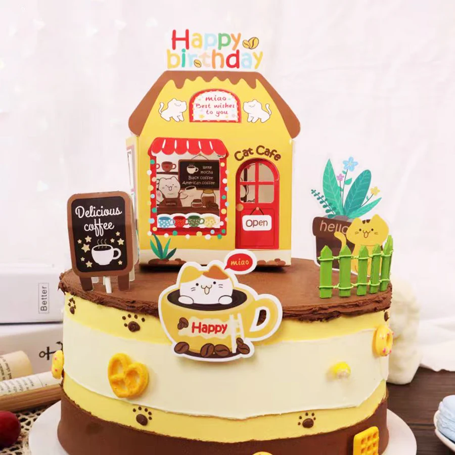Süße kleine Katze, Café, Kuchendekoration, Plugin, Katze, Baby, Geburtstag, Feier, Café, Dessert, Backen, Plugin Image