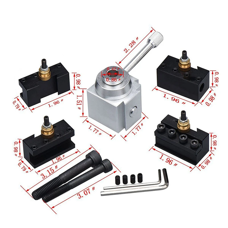 4Pc Facing Drehmaschine Werkzeug/Werkzeug Post Halter Aluminium Legierung Schnell Ändern Werkzeug Post Mini Drehmaschine Werkzeug post und Halter Kit Drehmaschine Accessar Image
