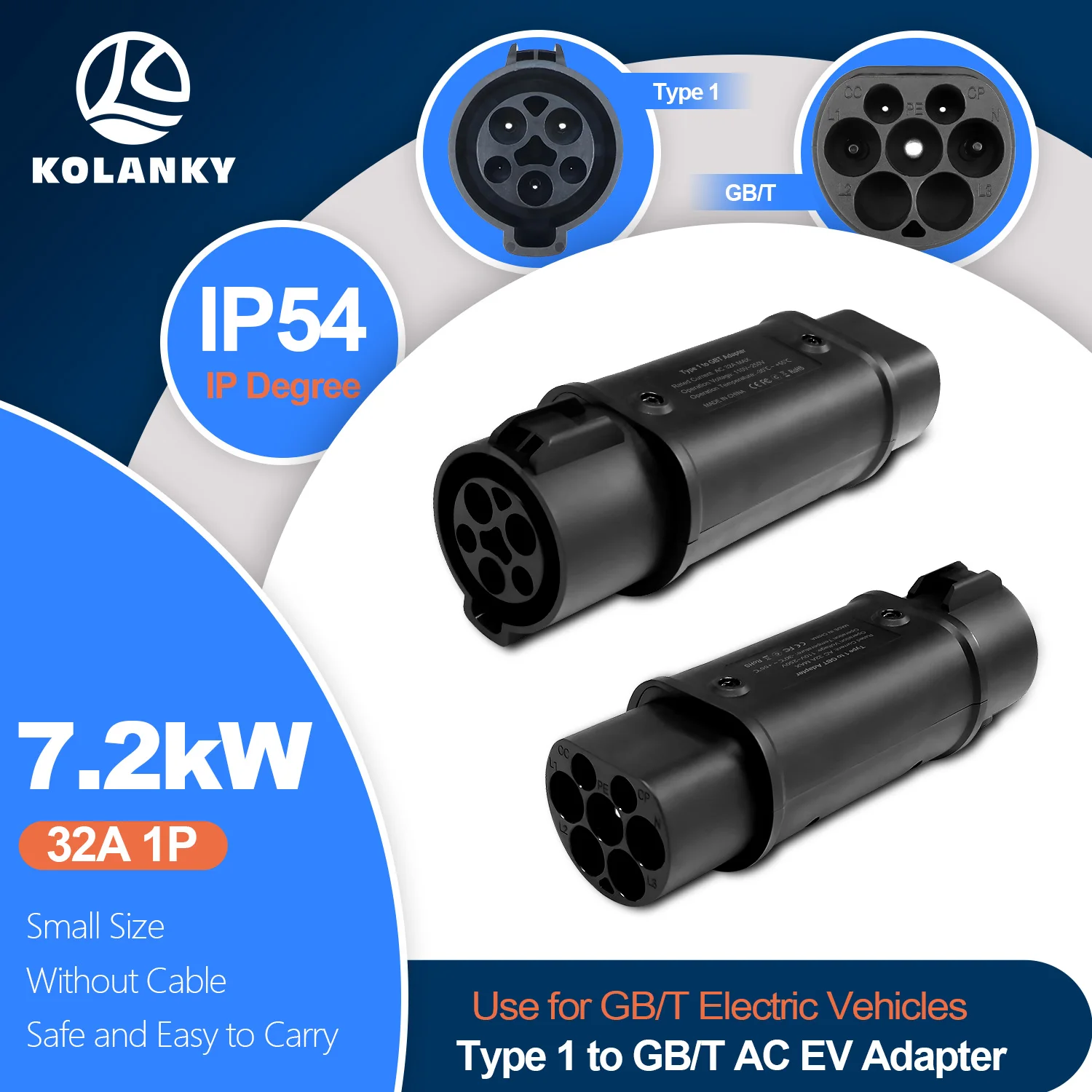 Kolanky Home Use 7,2 kW J1772 auf GBT-Adapter für Typ-1 AC-EV-Ladegerät und GBT-Standard-Elektrofahrzeug-Ladeadapter 32 A EV-Adapter Image