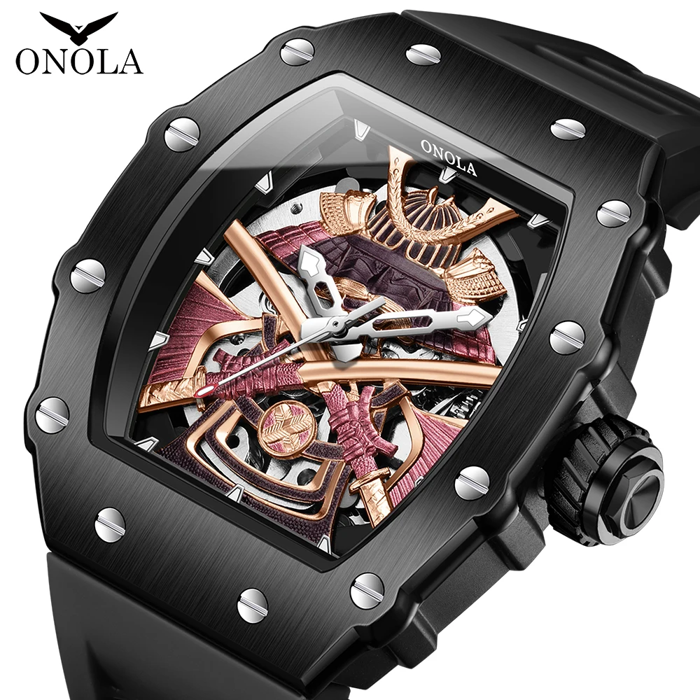 ONOLA 3865 mode creux hommes montres étanche bracelet en Silicone haut automatique montre mécanique pour hommes montres luxe homme