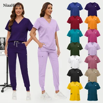 Klassische Krankenschwester Zubehör Peeling Set Männer Krankenschwester Zubehör Chirurgische Medizinische Uniform Zahnklinik Tops Hosen Labor Arbeitskleidung Kleidung Image