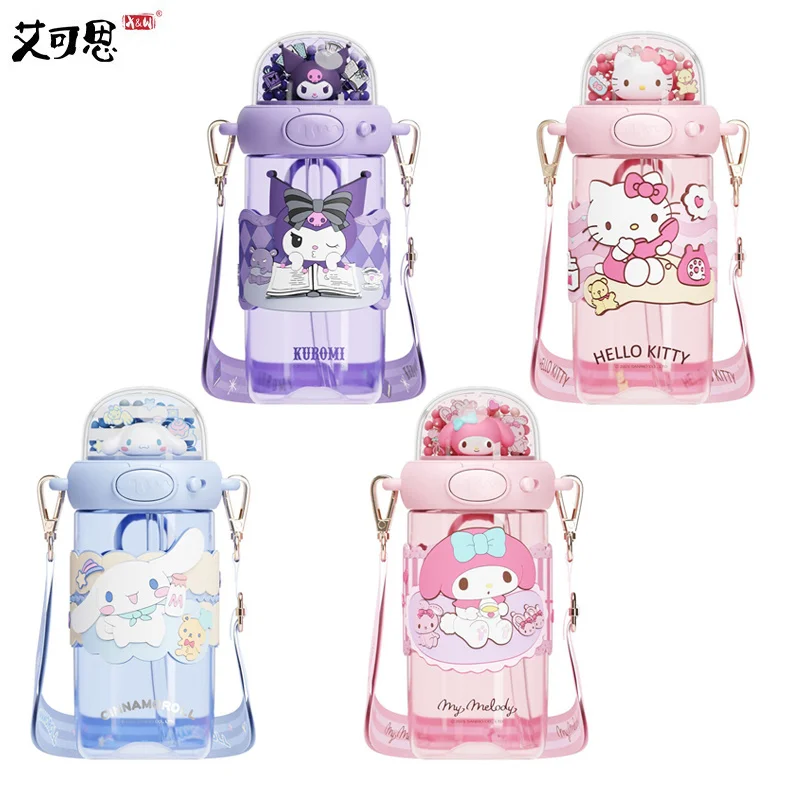 Sanrio Cartoon Stroh Wasserbecher My Melody/Hello Kitty/Kuromi Auslaufsichere Kinderwasserflasche Space Cup für Jungen/Mädchen Geschenk Image