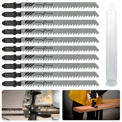 10Pcs T301CD Jig Saw Blades HCS T Shank Fast Down Cut Worktop Wood Cutting DIY Power Tool Multitool Jigsaw Blade Set