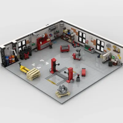 Tuning Garage Mit Zubehör Technologie Blöcke Street View Modell Moc Gebäude Ziegel Geschenke Weihnachten Spielzeug DIY Sets Montage Image