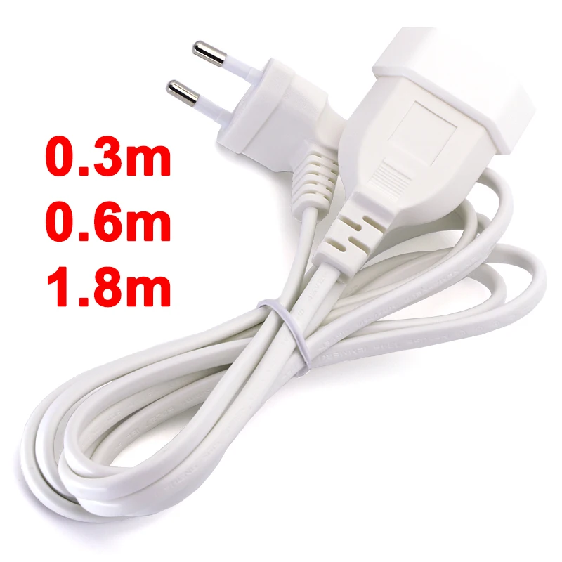 1 Stück EU-Stromverlängerungskabel, abgewinkelter europäischer 2-Pin-Stecker auf Buchse, Stromkabel, EU-Steckdosenadapter, weiß Image