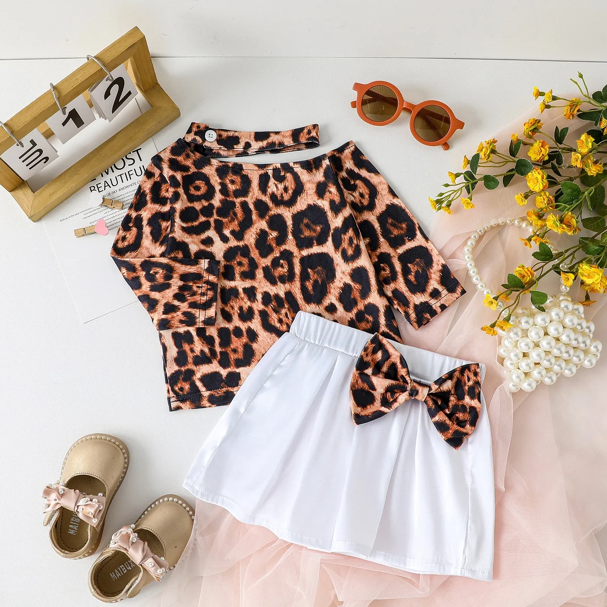 2025 neue Stil Baby Mädchen Langarm Leopard Top & Rock Mit Schleife Set Für Herbst Mode Kleidung Image