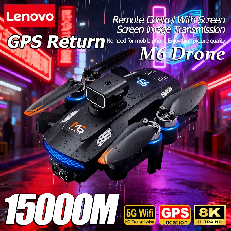 Lenovo M6 Drohne Professiona 8K Aerial HD Dual Kamera 5G WIFI Intelligente Hindernisvermeidung mit Bildschirm GPS Bürstenlose RC Drohne