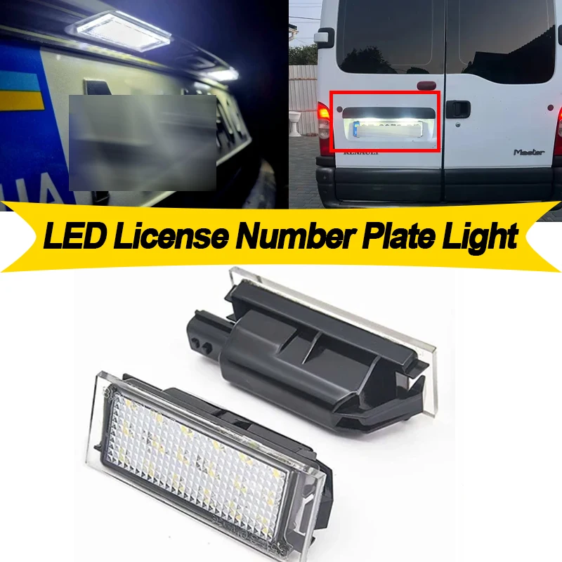 2 pièces pour Renault Megane 2 Clio Laguna 2 Megane 3 Twingo Master Vel Satis Opel Movano voiture LED blanc numéro plaque d