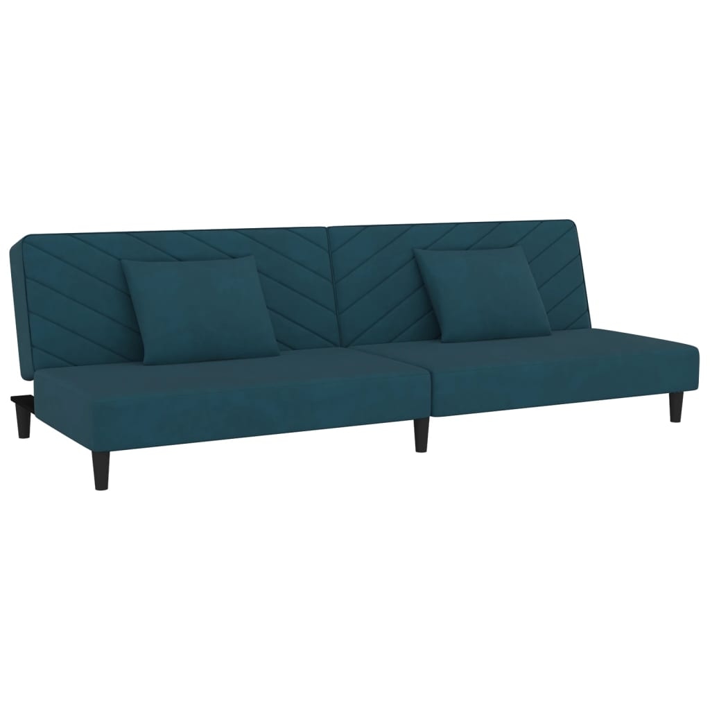 vidaXL Schlafsofa 2-Sitzer mit 2 Kissen Blau Samt Image