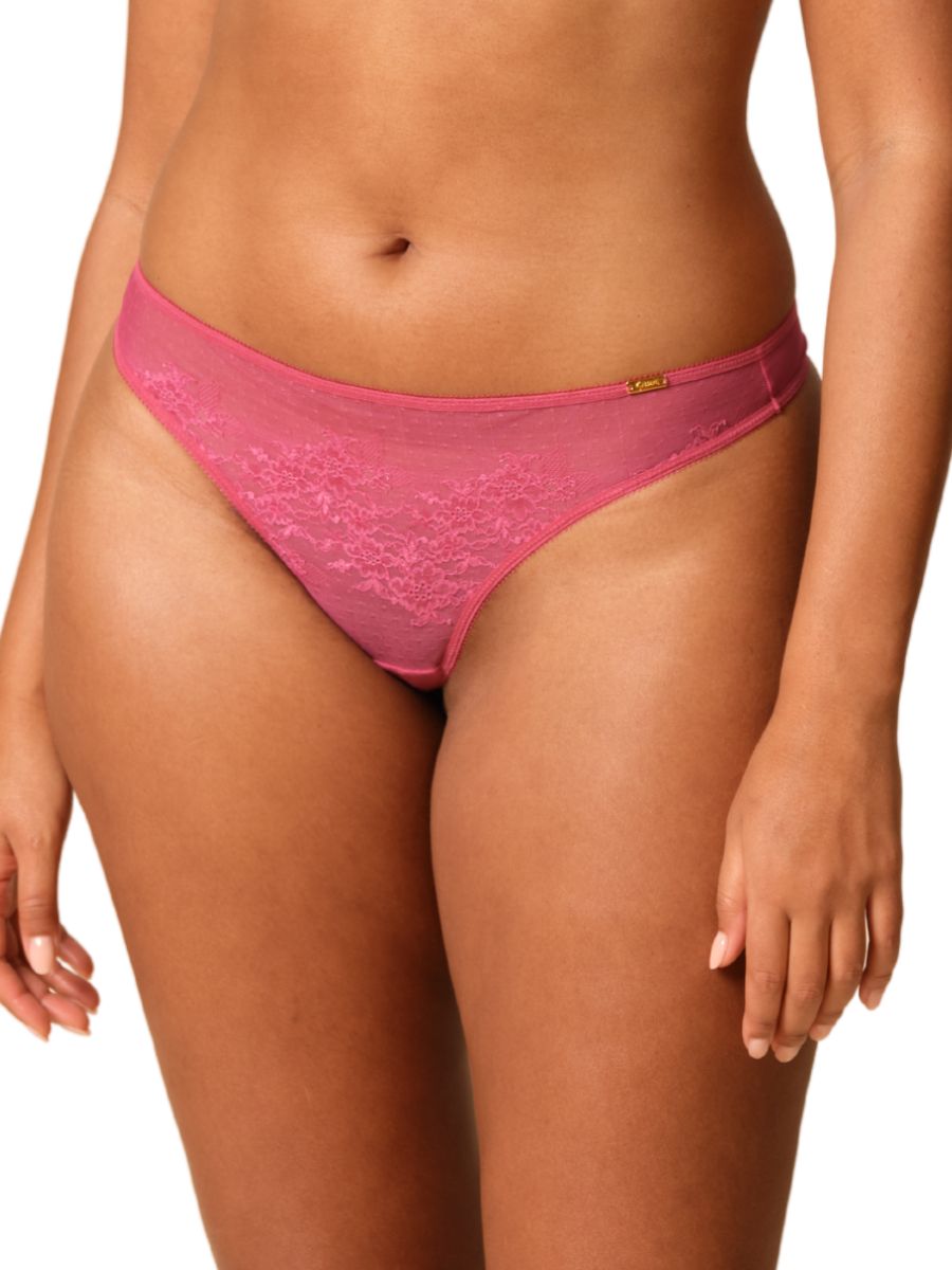 Gossard Womens Glossies Lace Thong - Pink Polyamide - Size Small | Gossard Sale | Discount Designer Brands