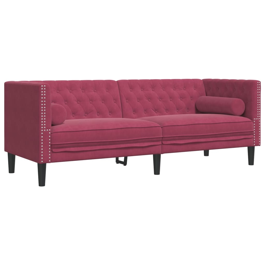 vidaXL Chesterfield-Sofa mit Nackenrollen 3-Sitzer Weinrot Samt Image