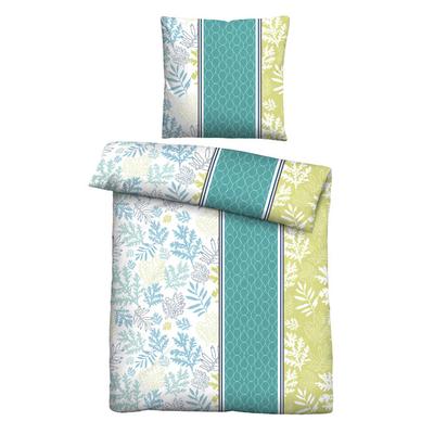 Castell Baumwoll Renforce Bettwäsche Floral längs türkis, 1x 155x220 cm + 1x 80x80 cm