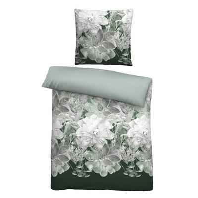Castell Thermo-Fleece Bettwäsche Blume groß tanne, 1x 155x220 cm + 1x 80x80 cm Image