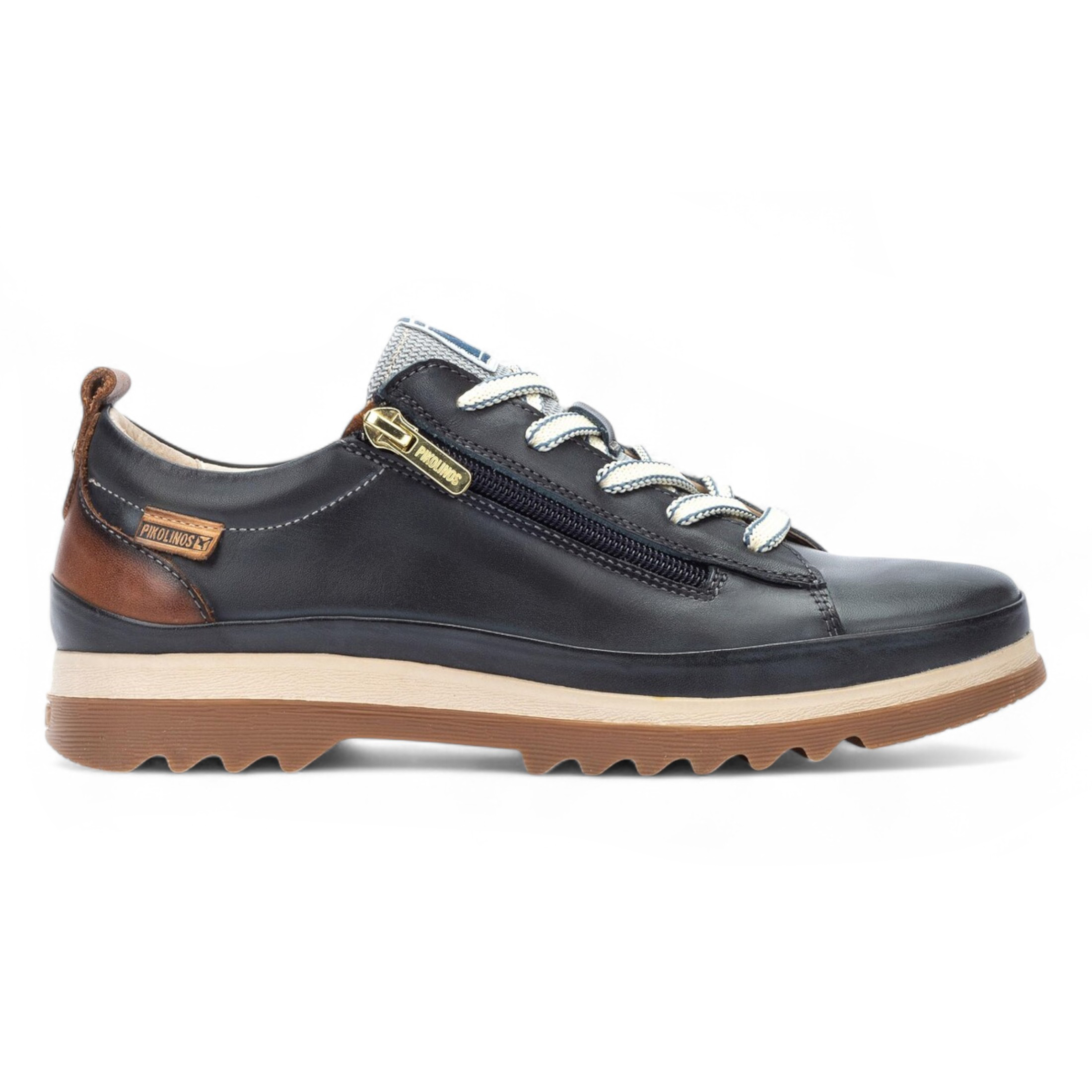 Pikolinos Damen-Sneakers aus ozeanblauem Leder mit Schnürsenkeln und Reißverschluss – Vigo Image