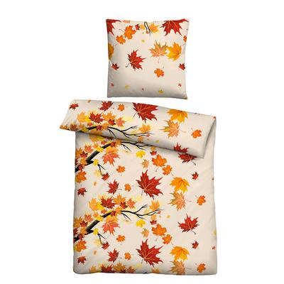 Castell Polycotton Biber Herbstblätter orange-rot, 1x 155x220 cm + 1x 80x80 cm Image
