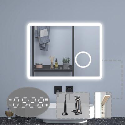 Badezimmerspiegel Wandspiegel led Badspiegel mit steckdose Uhr 3 farben Dimmbar Memory Funktion Image