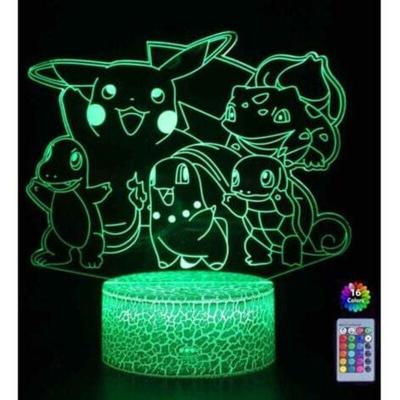 SNQ - Nachtlicht 3D Pokemon Pikachu Nachtlampe led Nachttischlampe Fernbedienung Touch 16 Farben Image